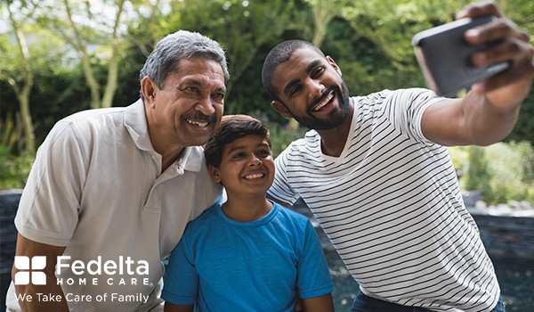 family taking selfie