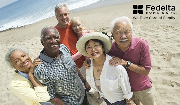group of seniors on the beach
