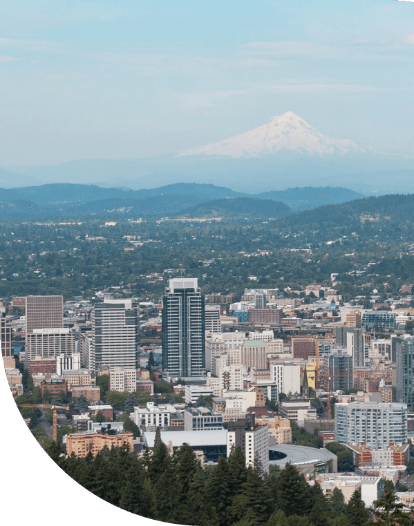 view of portland skyline with mt. hood in distance